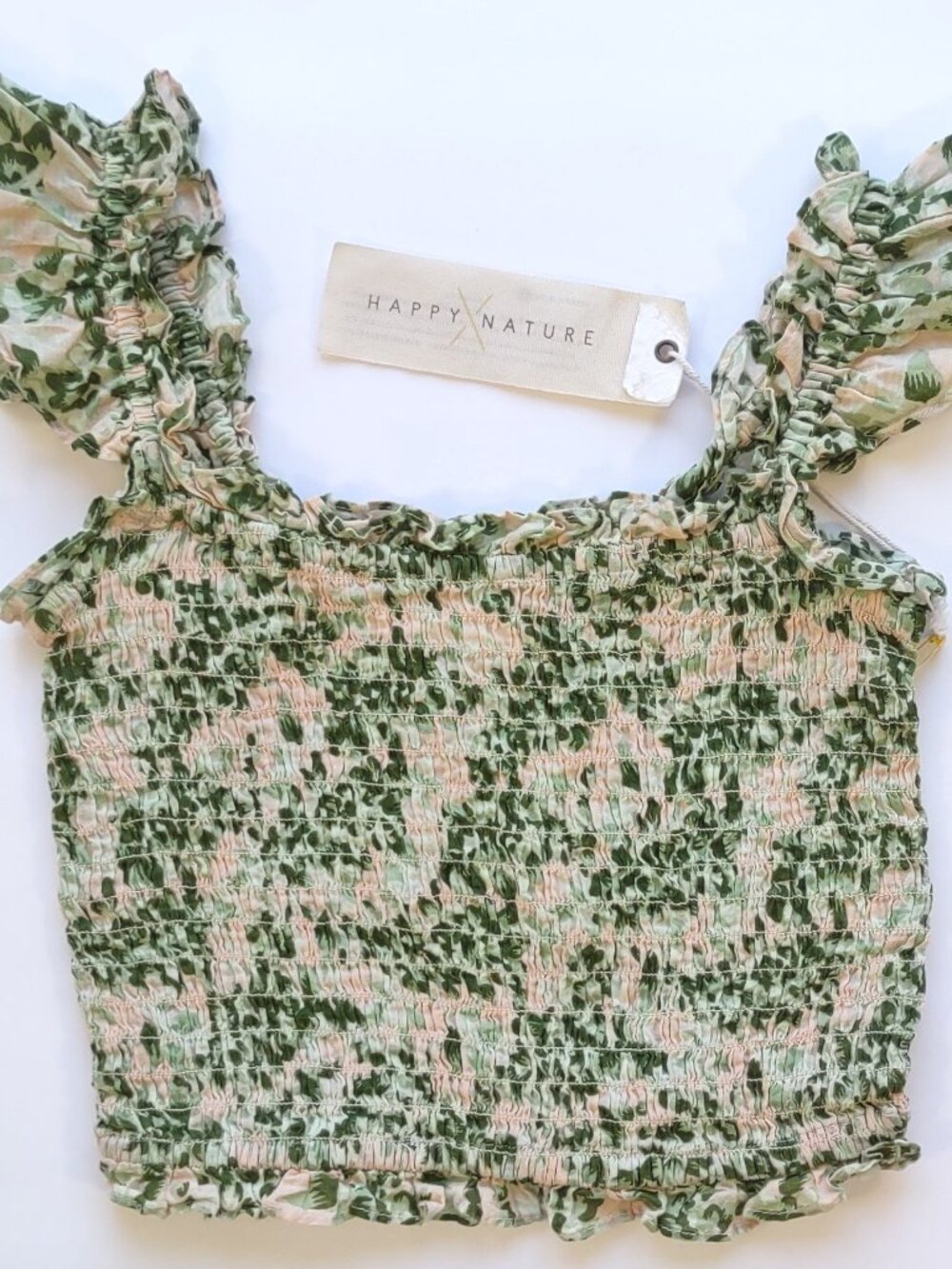 NWT Happy x Nature Floral Smocked Top Size X-Small  Ruffles Boho Indie - Picture 2 of 7